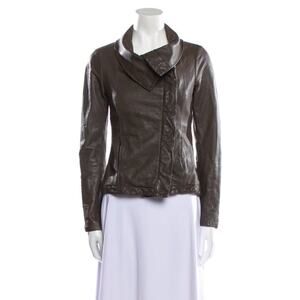 All Saints Leather Biker Jacket Small Brown Pockets